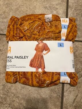 Bila Mustard and Brown Floral Paisley Dress